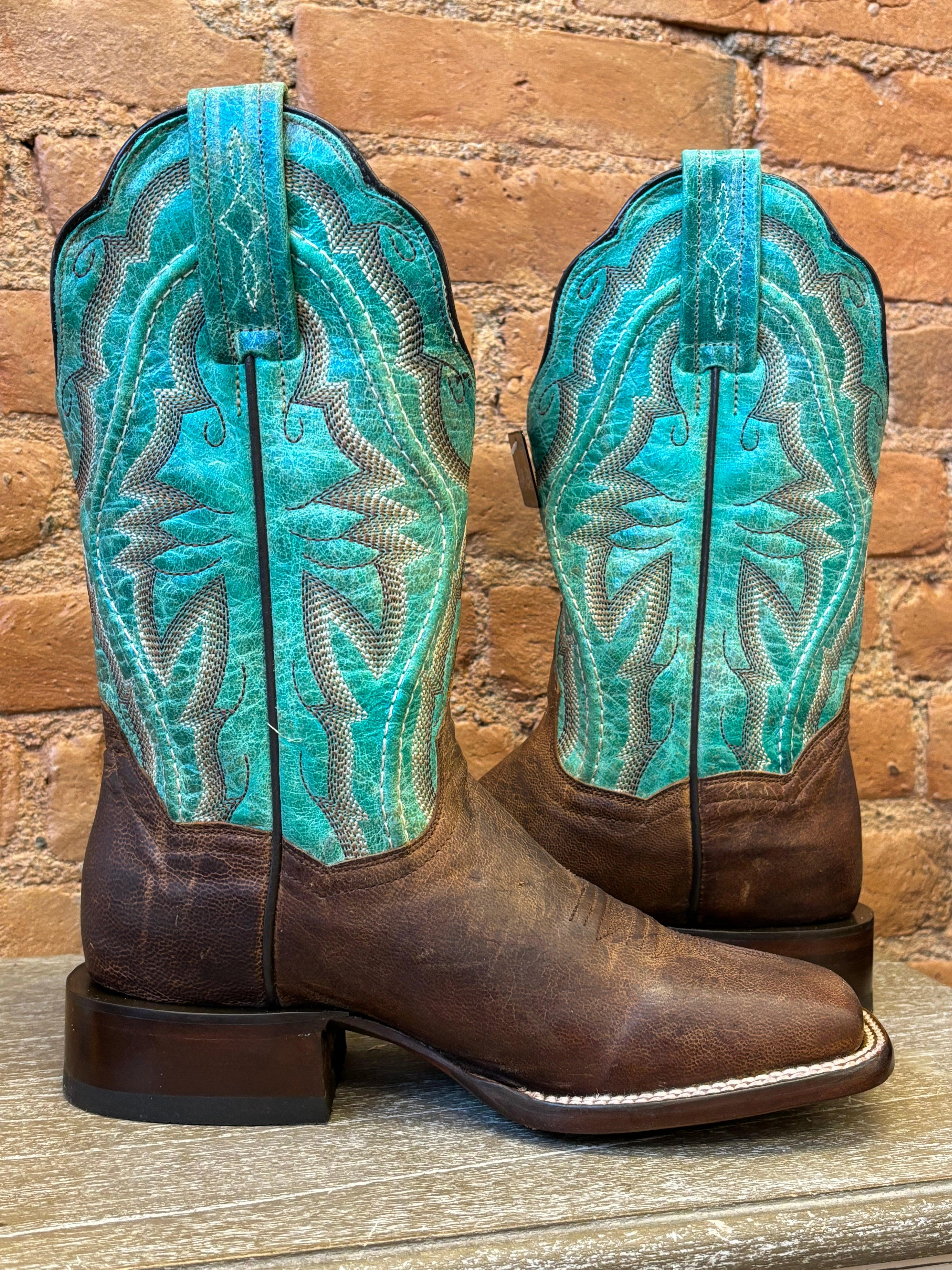 Dan Post Women's Babs Brown and Teal Square Toe Cowgirl Boots DP4937 Ergonomic Design