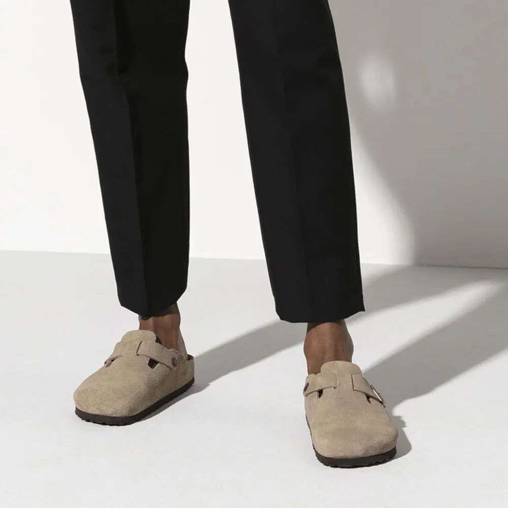Hot Pick Birkenstock Boston Softbed Suede Leather in Taupe Eco Support