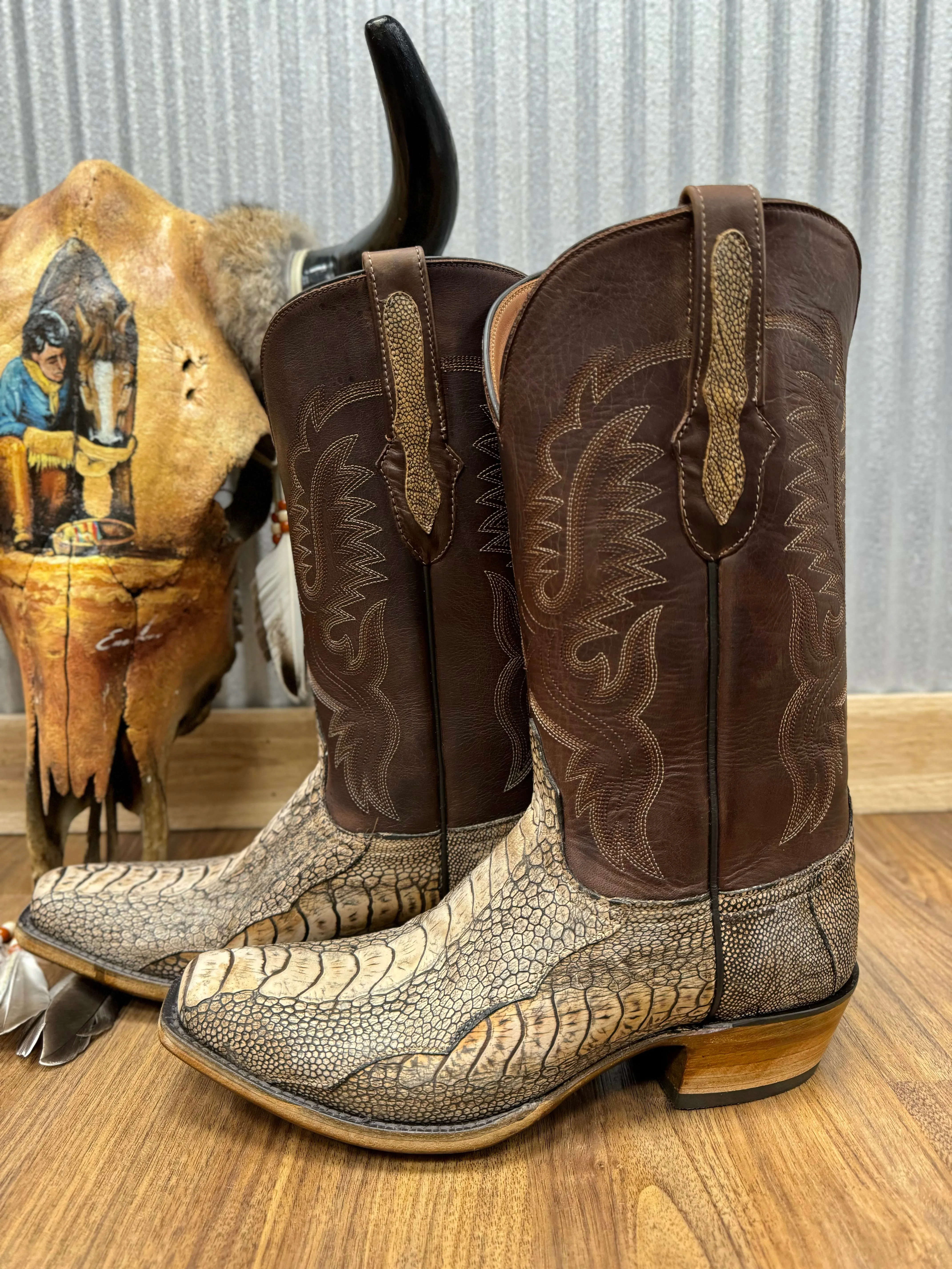 Ankle Support Bold Red Black Jack Mens Antique Nubuck Tan Ostrich Leg Narrow Square Toe Cowboy Boots ANT2708-V3