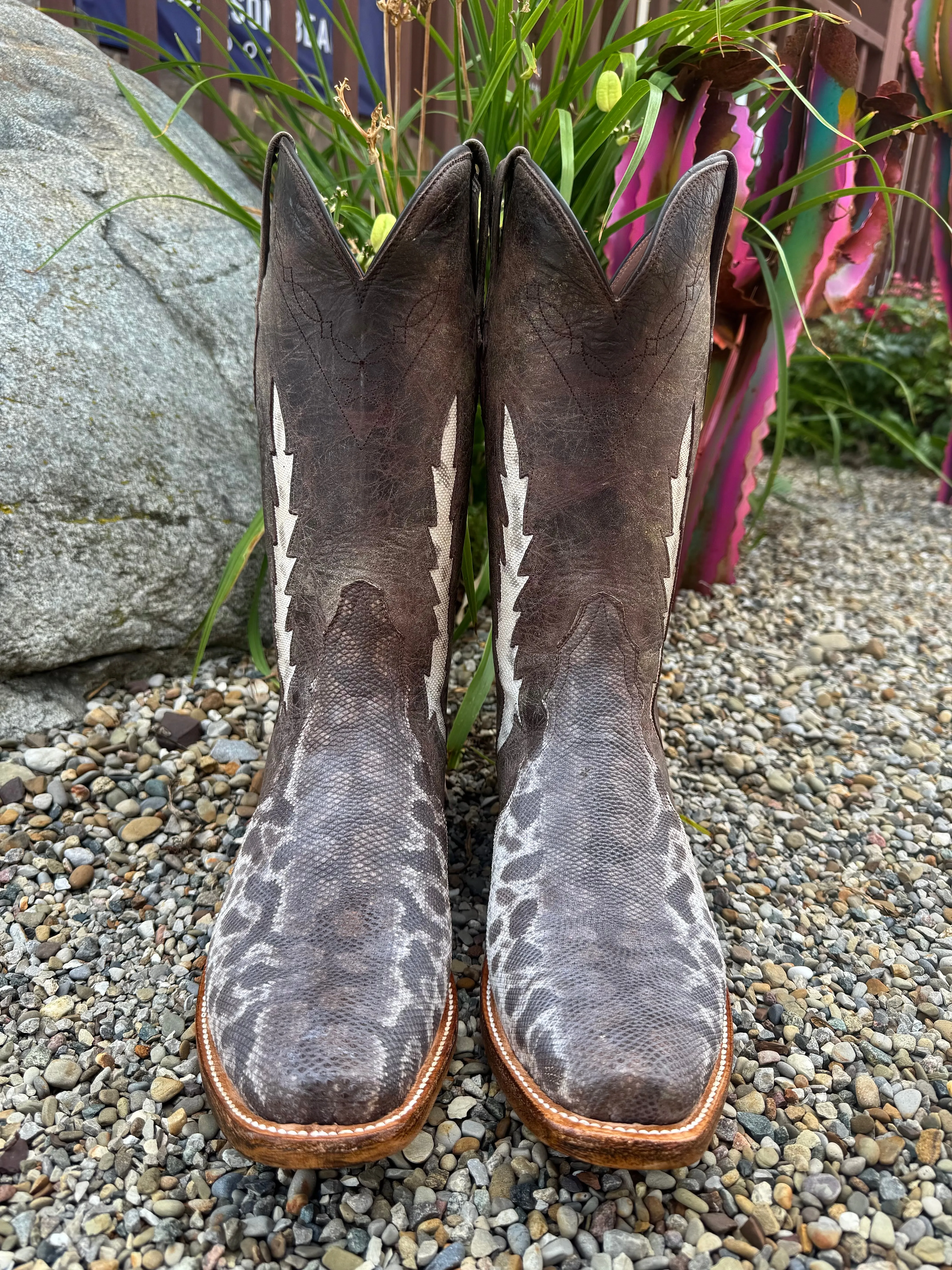 Black Jack Mens Natural Karung Snake Triad Design Western Cowboy Boots NT1870-V4 Elastic Band