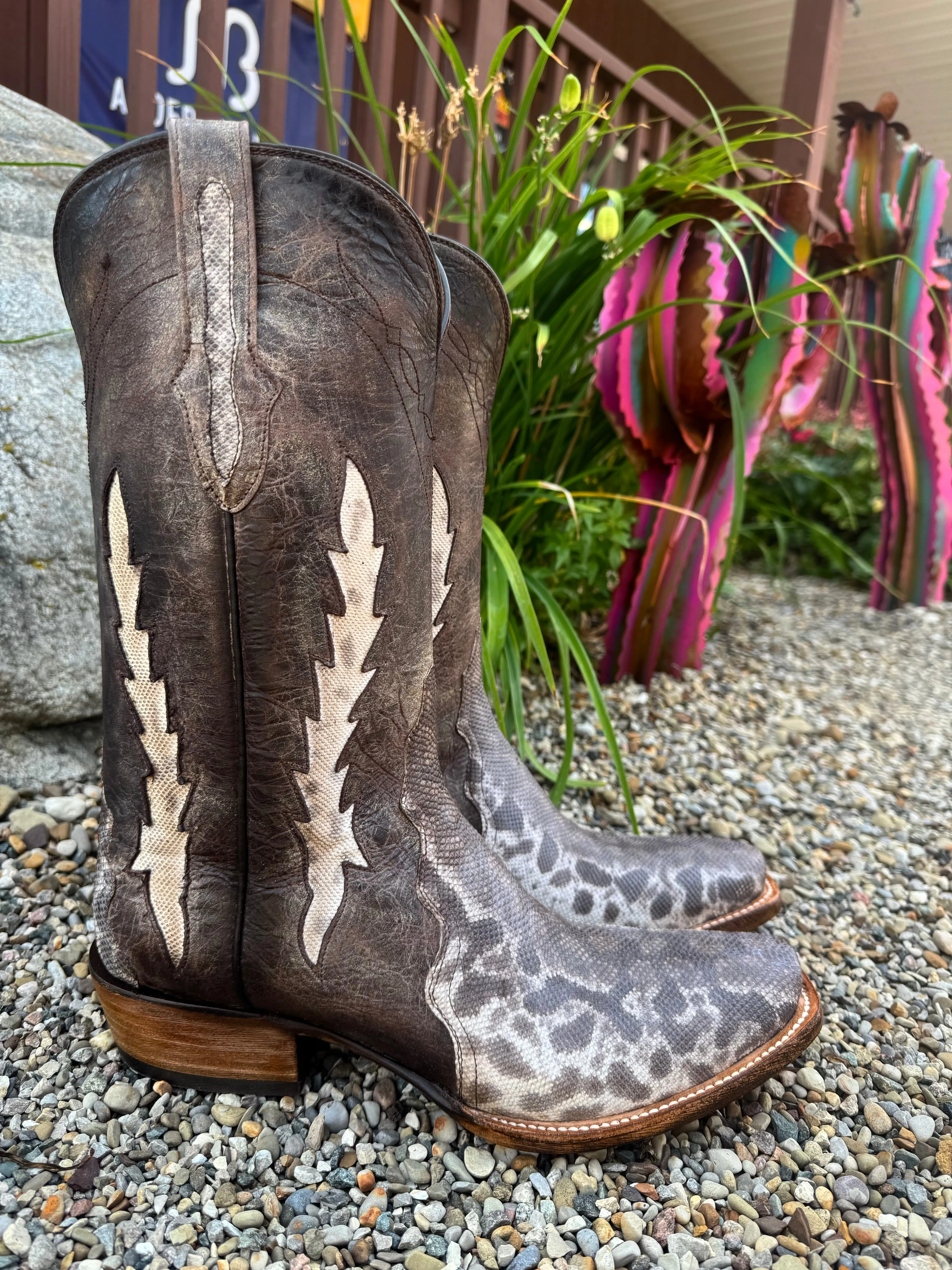 Pure White All Activity Black Jack Mens Natural Karung Snake Triad Design Western Cowboy Boots NT1870-V4