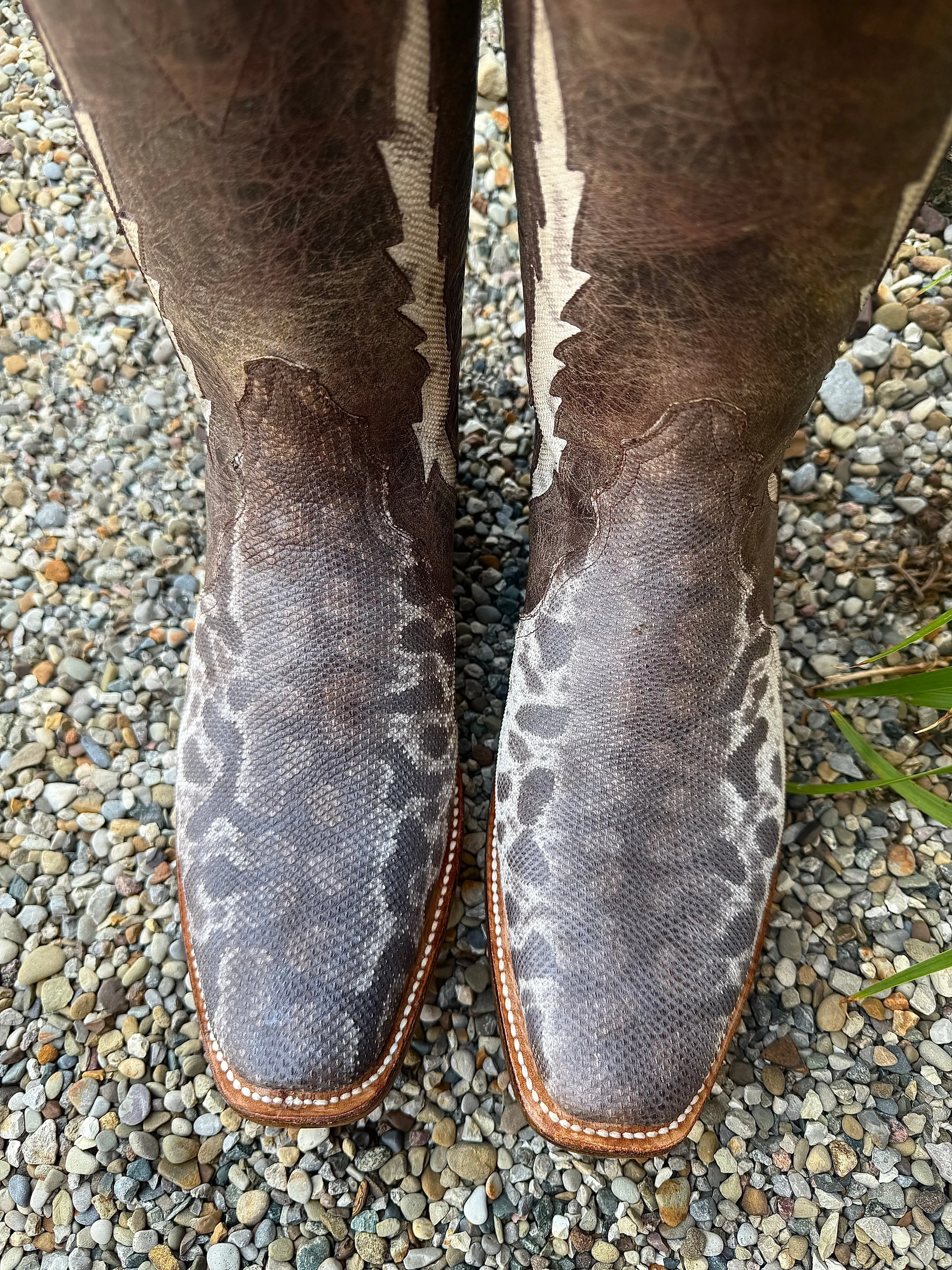 Black Jack Mens Natural Karung Snake Triad Design Western Cowboy Boots NT1870-V4 Custom Fit