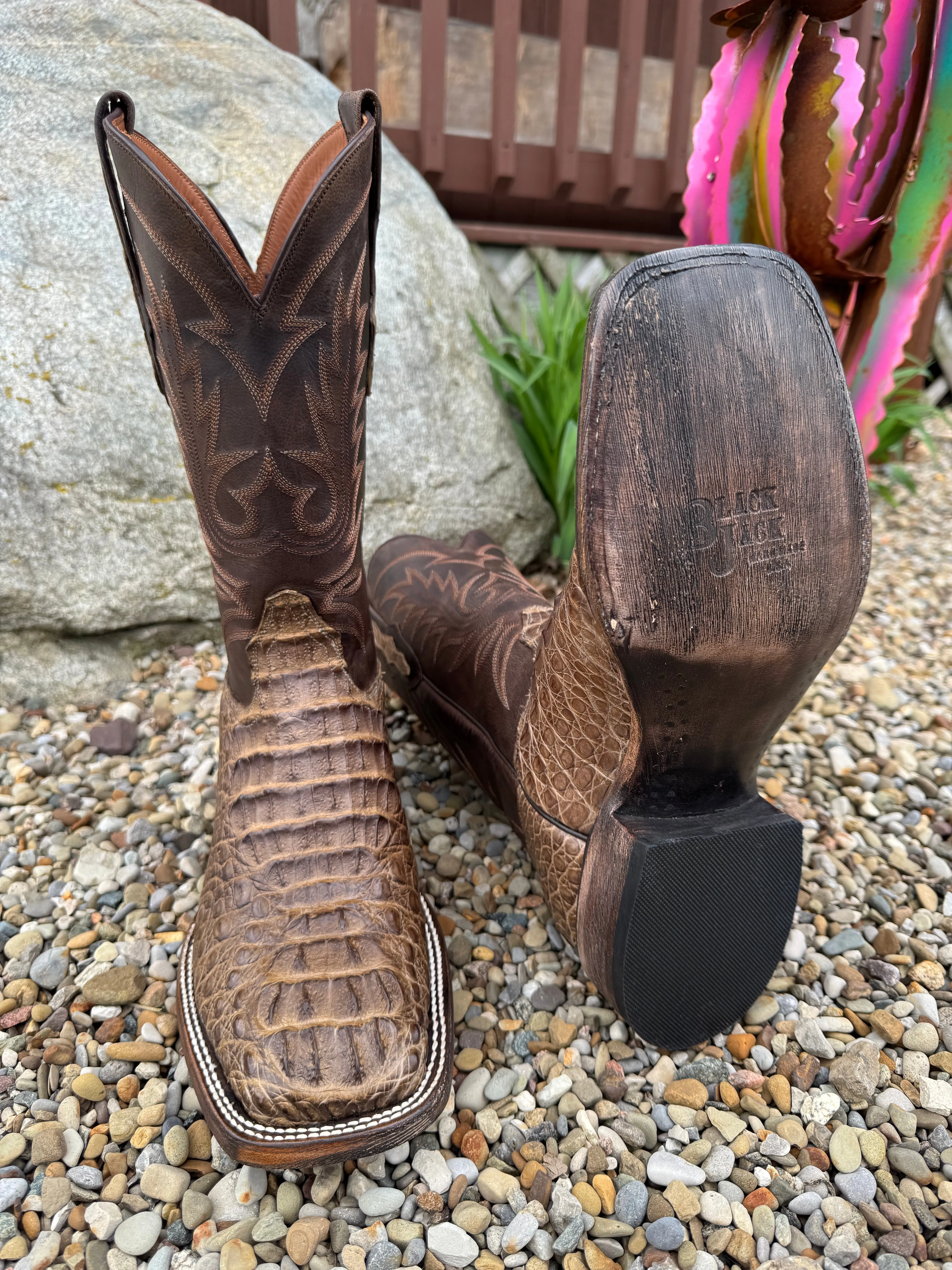 Black Jack Mens Zebra Choco Mink Caiman Hornback Square Toe Cowboy Boots ZCM7731-96 Cold Weather Tokyo Mode