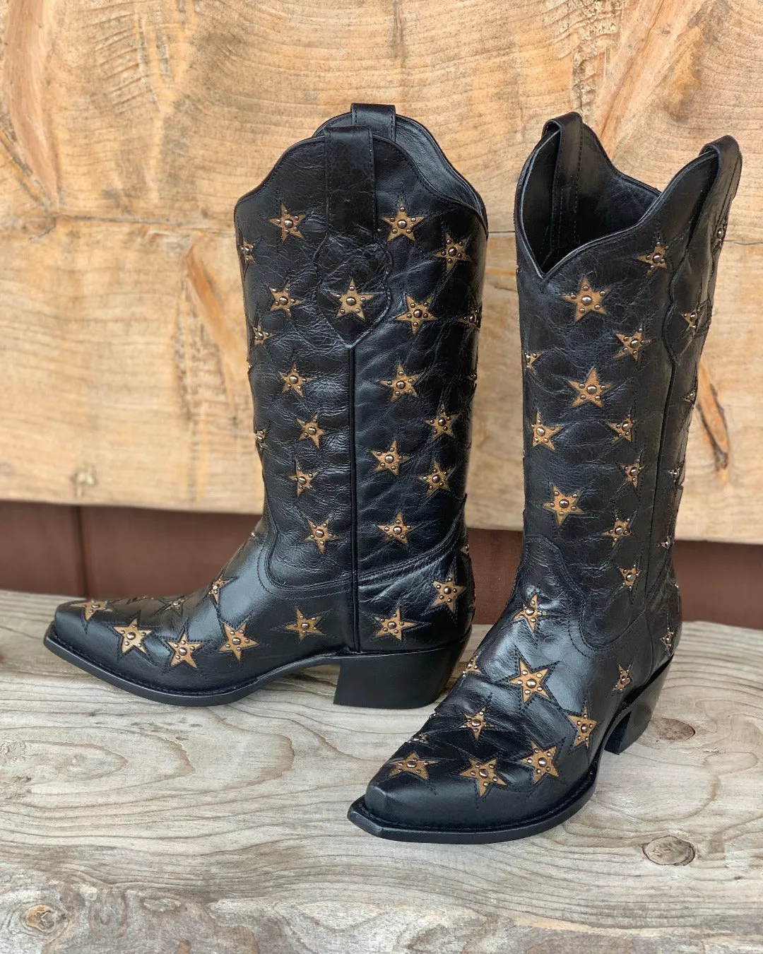 Black Star Womens Marfa Star Inlay Black Western Cowgirl Boots WBSN012 Functional Wear Urban Everyday
