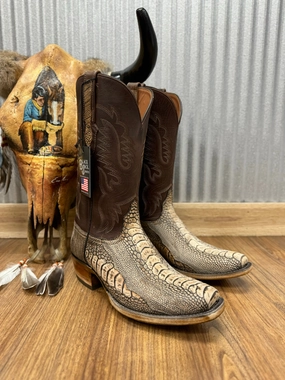 Black Jack Mens Antique Nubuck Tan Ostrich Leg Narrow Square Toe Cowboy Boots ANT2708-V3 Easy Layer