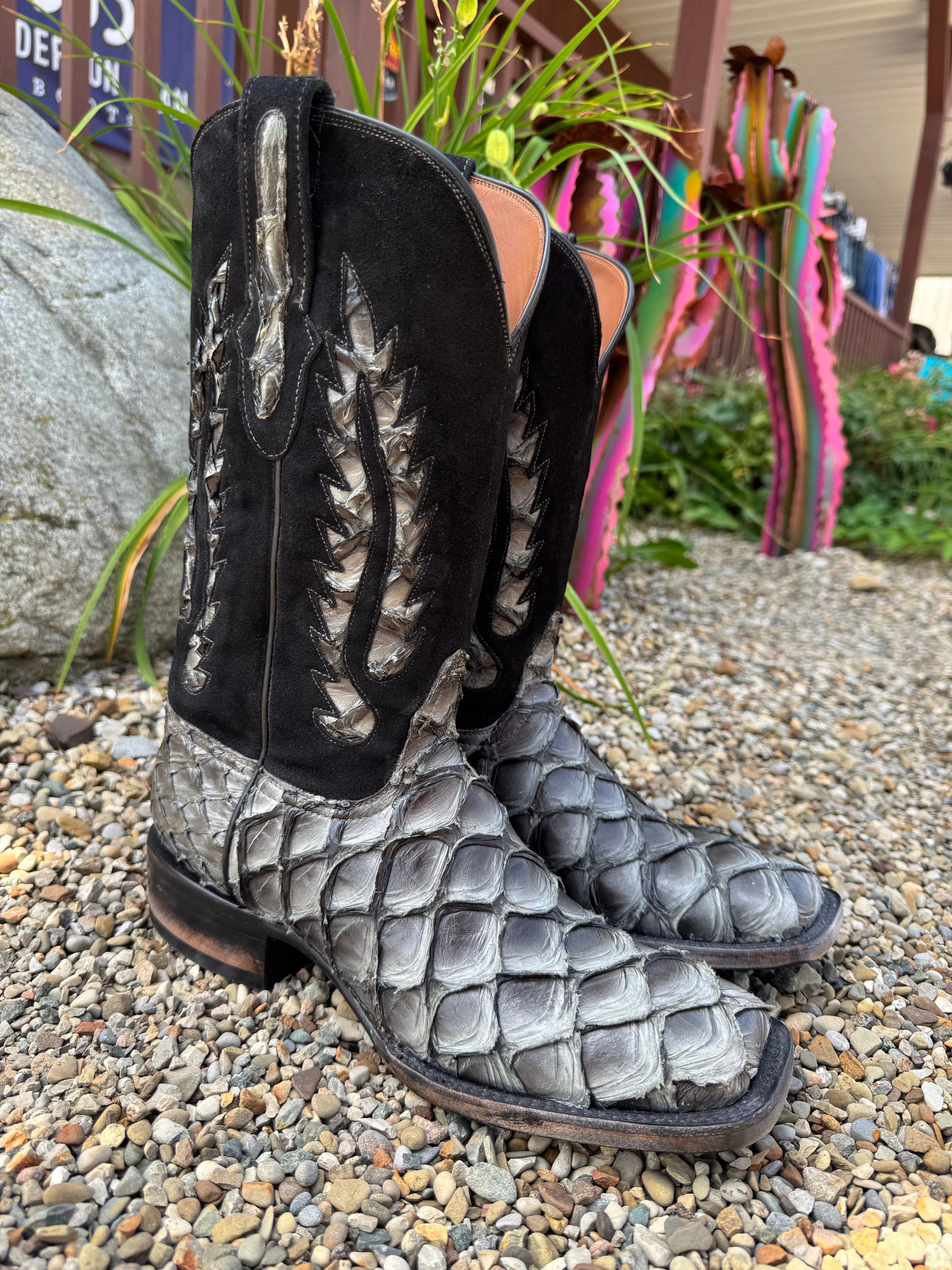 Black Jack Mens Big Bass Pirarucu Paloma Grey Square Toe Western Cowboy Boots PG1732-96 nylon Freelancer