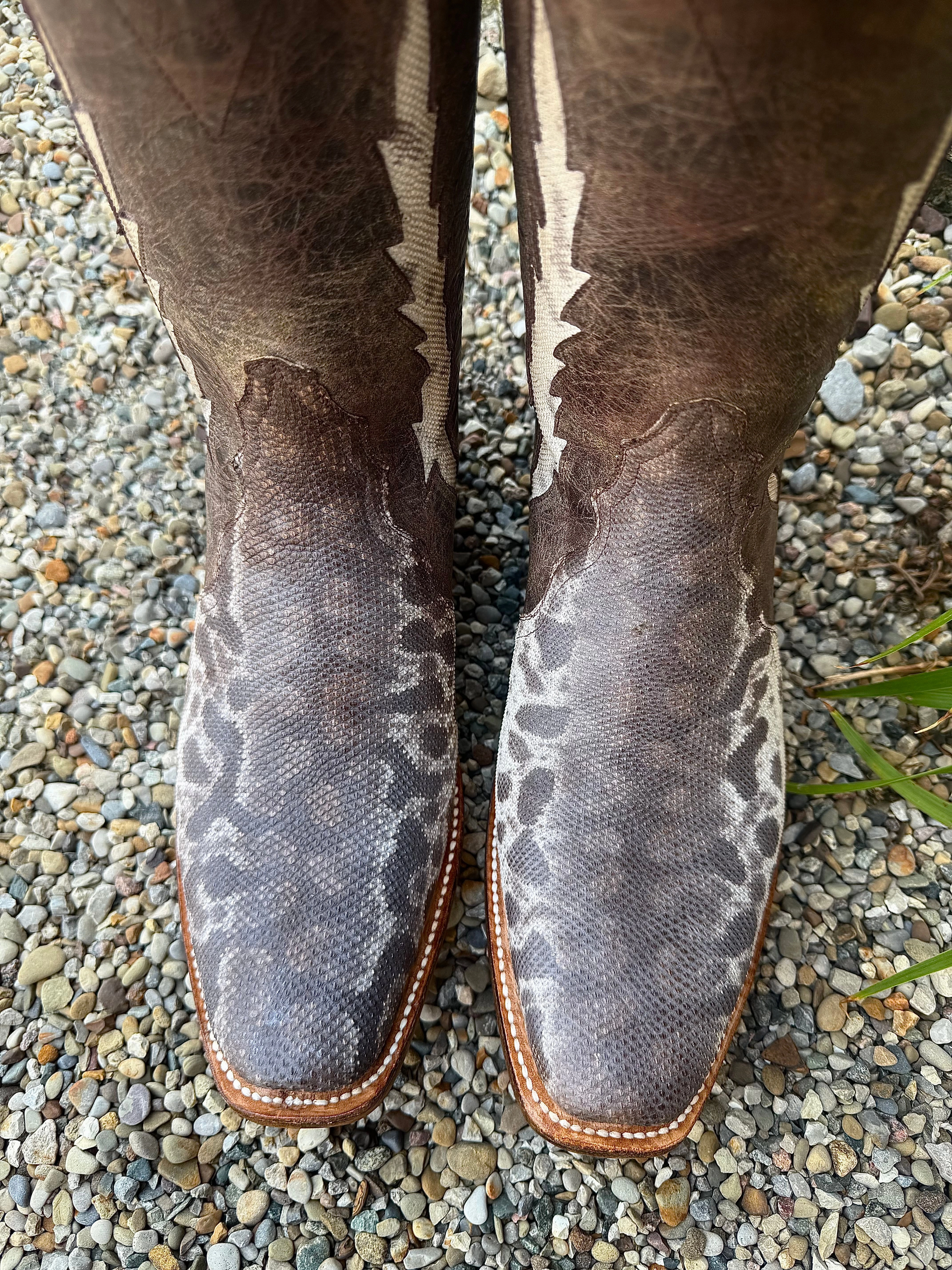 Black Jack Mens Natural Karung Snake Triad Design Western Cowboy Boots NT1870-V4 Custom Fit