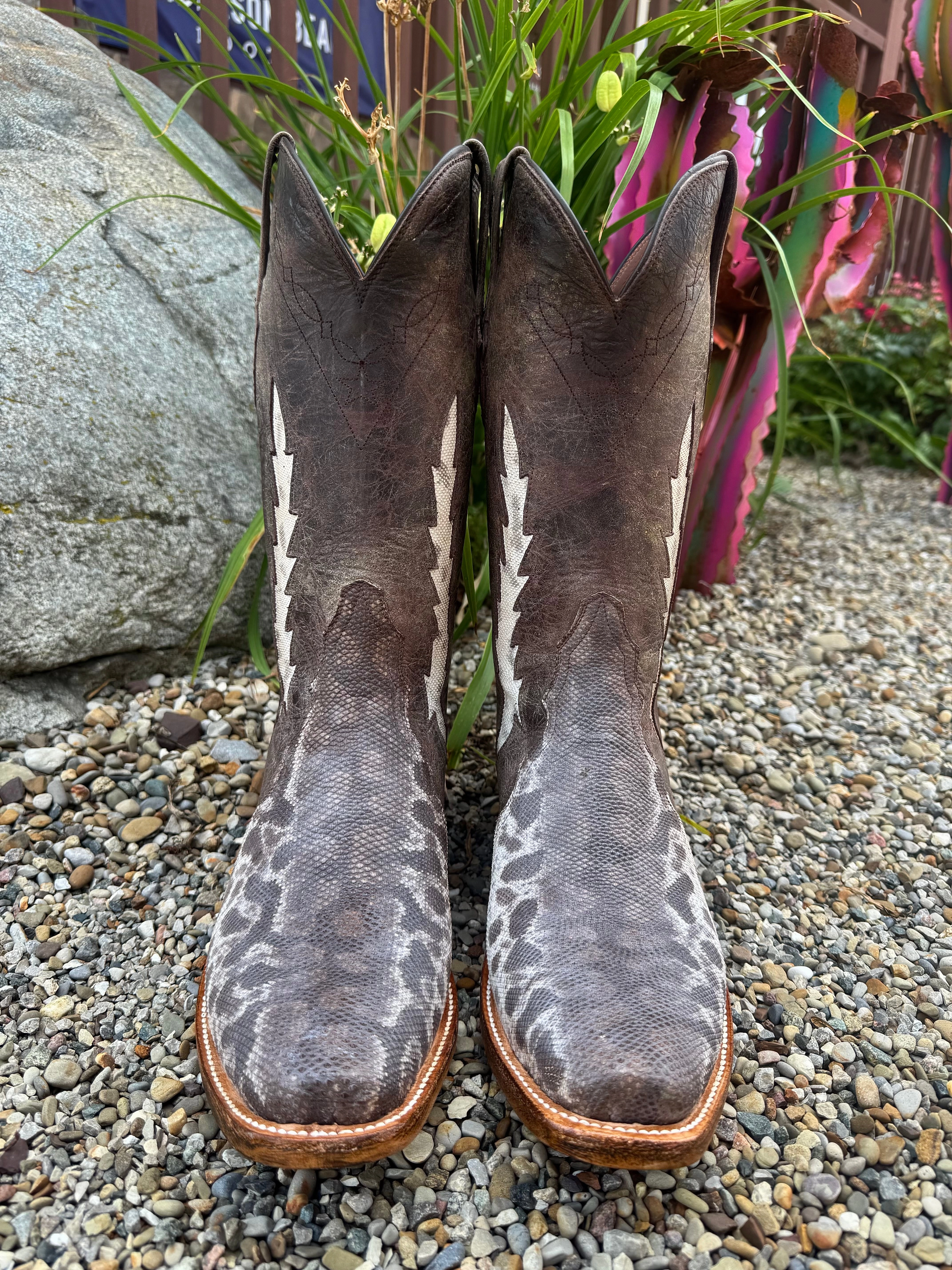 Black Jack Mens Natural Karung Snake Triad Design Western Cowboy Boots NT1870-V4 Elastic Band