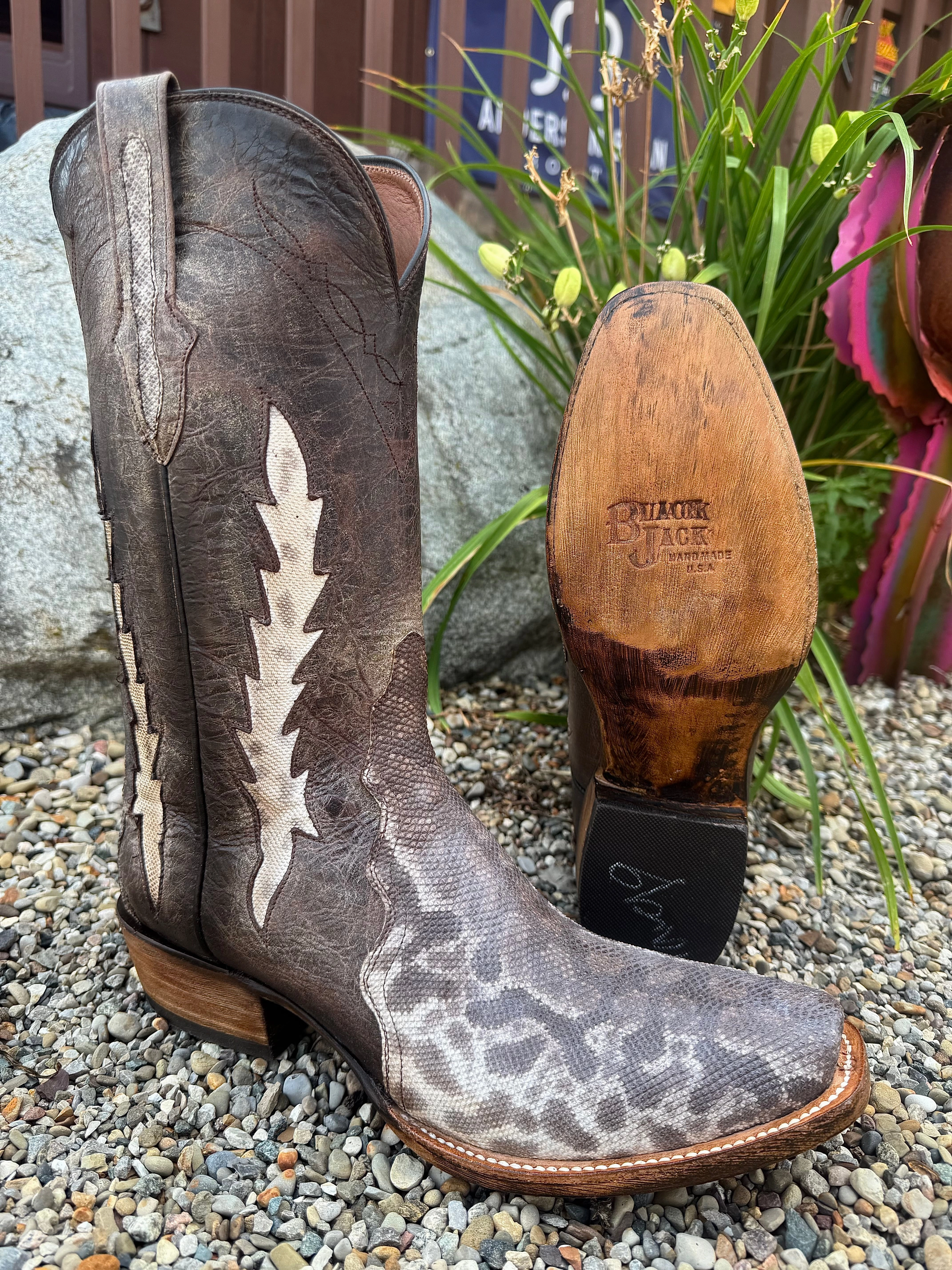 Black Jack Mens Natural Karung Snake Triad Design Western Cowboy Boots NT1870-V4 Minimalist Appeal