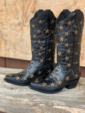 Black Star Womens Marfa Star Inlay Black Western Cowgirl Boots WBSN012 Reliable Performance Comfort Grip