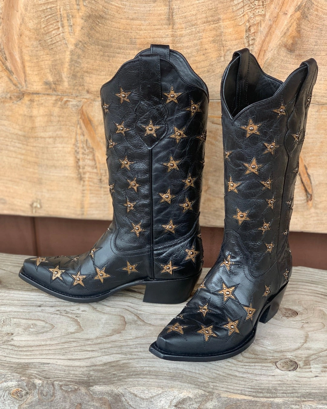 Black Star Womens Marfa Star Inlay Black Western Cowgirl Boots WBSN012 Functional Wear Urban Everyday