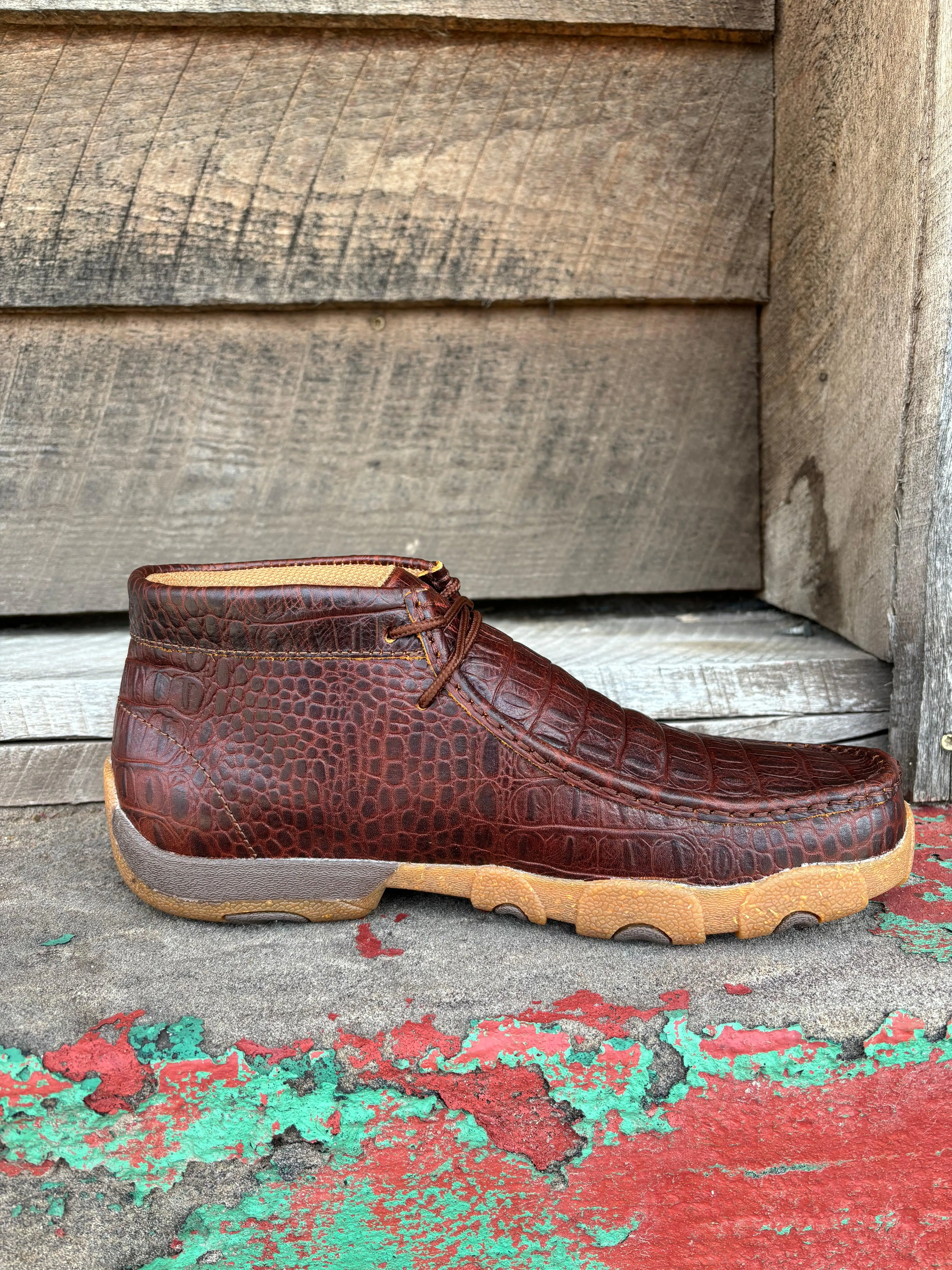 Twisted X Men's Ginger Caiman Print Leather Chukka Driving Moc MDM0103 senior care Injury Safe