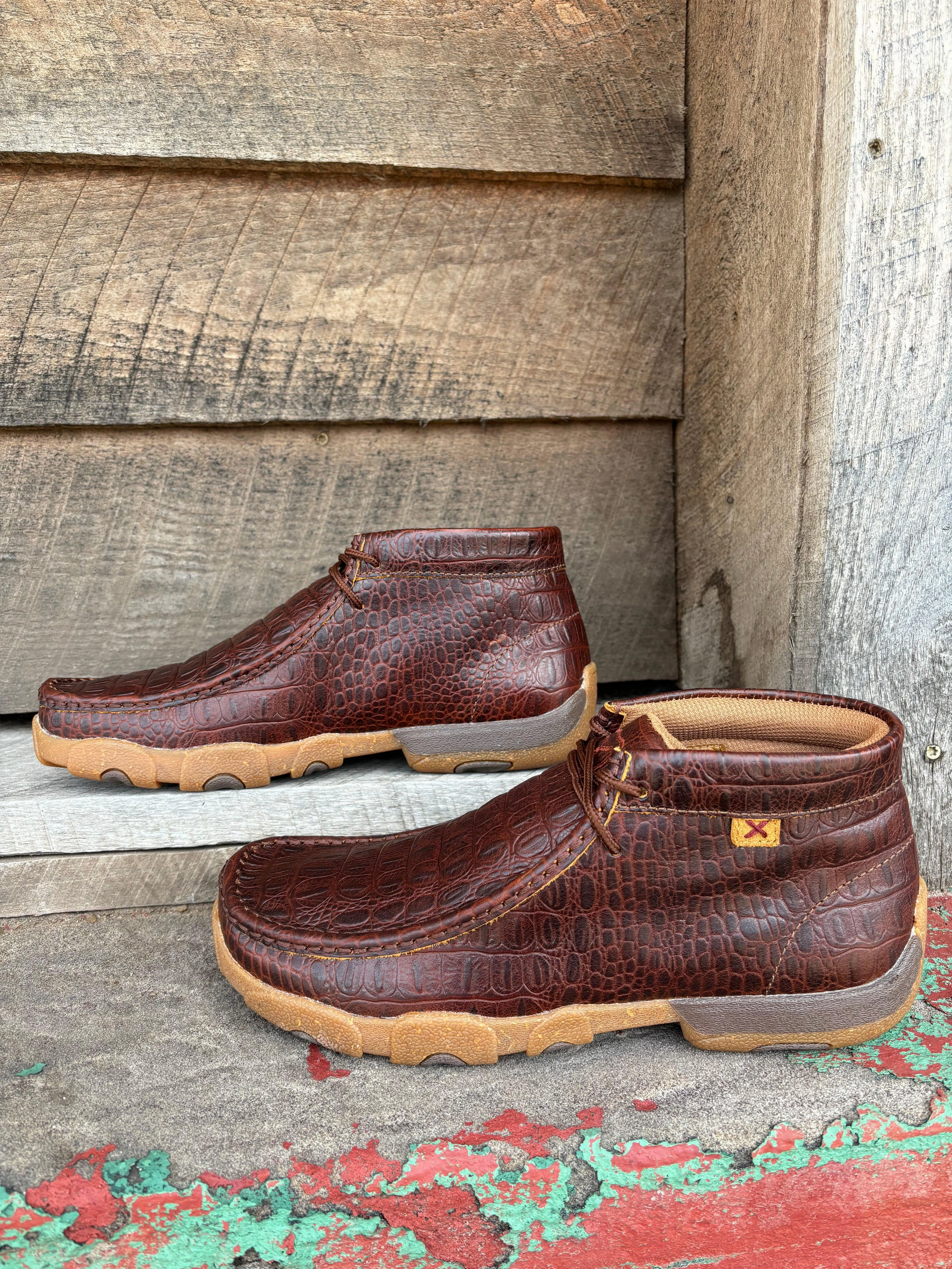 Twisted X Men's Ginger Caiman Print Leather Chukka Driving Moc MDM0103 Fresh Tone group walk