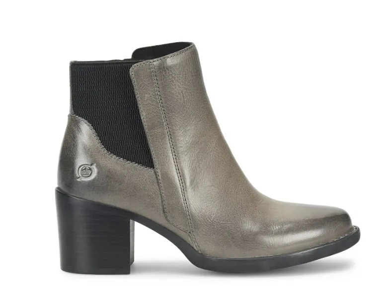 Born Women's Henni Grey Leather Monument Chelsea Ankle Boot BR0065422 Breathable Lining Lace-Up Design