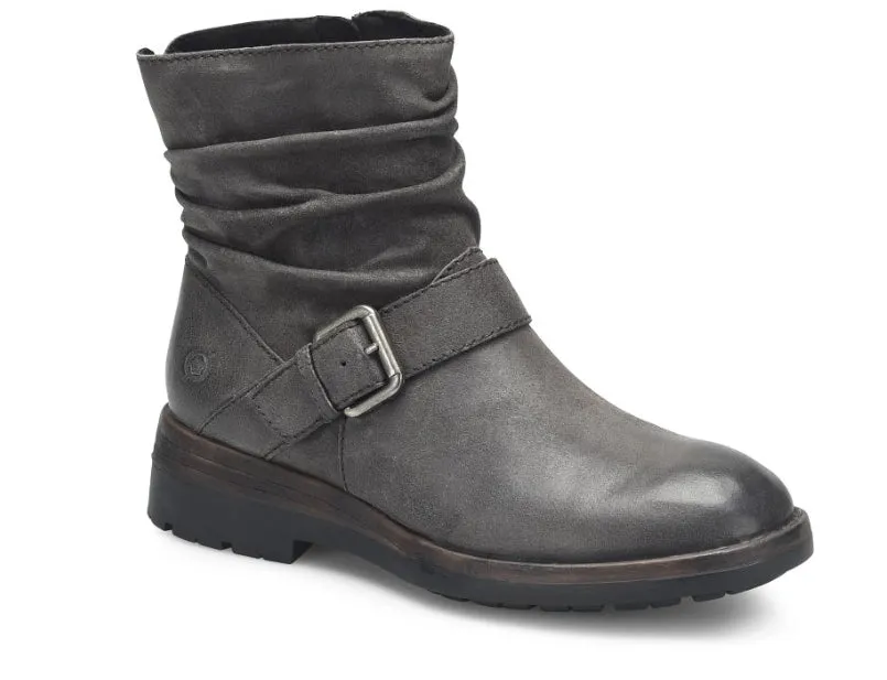 Born Women's Midway Dark Basalto Distressed Grey Leather Moto Boot BR0063658 Calm Flow Timeless Look