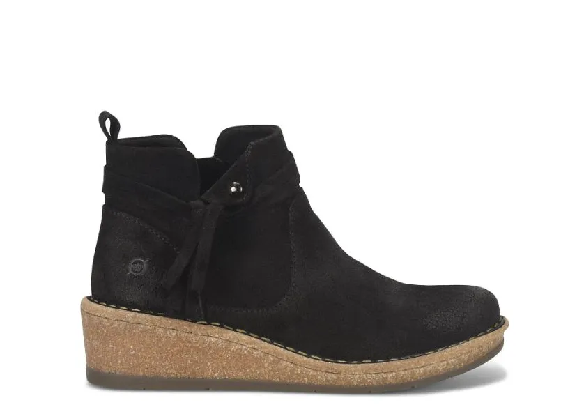 Born Women's Vaughn Black Distressed Suede Leather Wedge Ankle Boot BR0062309 Fashionable Look Outdoor Performance