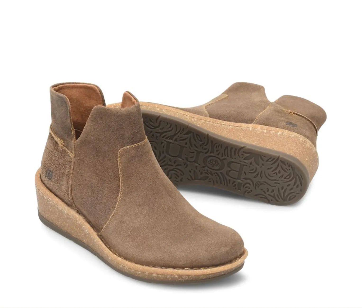 Heavy Duty Born Women's Viv Taupe (Avola) Distressed Suede Leather Wedge Ankle Boot BR0062255