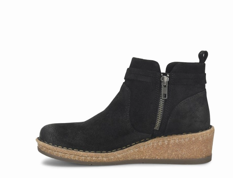 Born Women's Vaughn Black Distressed Suede Leather Wedge Ankle Boot BR0062309 Dry Comfort Outdoor Ready