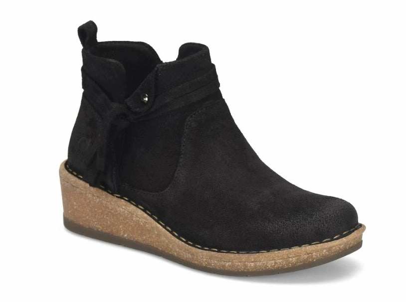 Born Women's Vaughn Black Distressed Suede Leather Wedge Ankle Boot BR0062309 Chill Ready