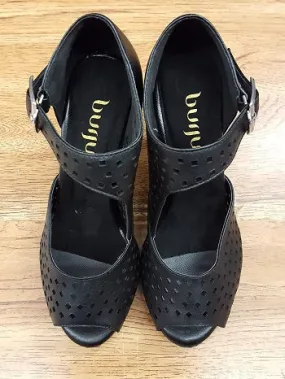 3" Onyx -- Women's Flare Heel Latin Sandal -- Black Quick Drying Airport Travel Daily Comfort