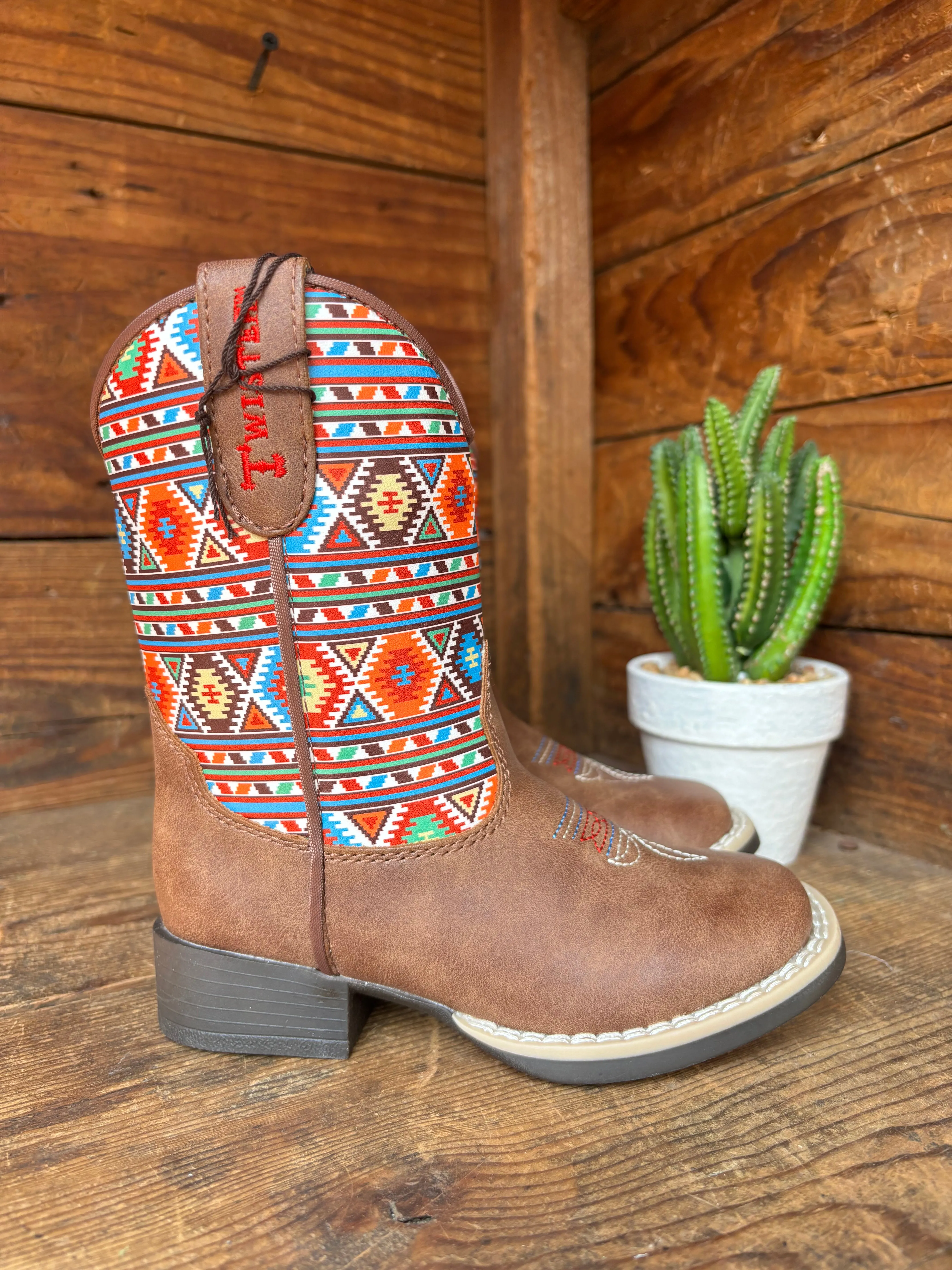 Twister Daniella Brown with Aztec Print Toddler Cowboy Boots 4413502 Slip   Resistant