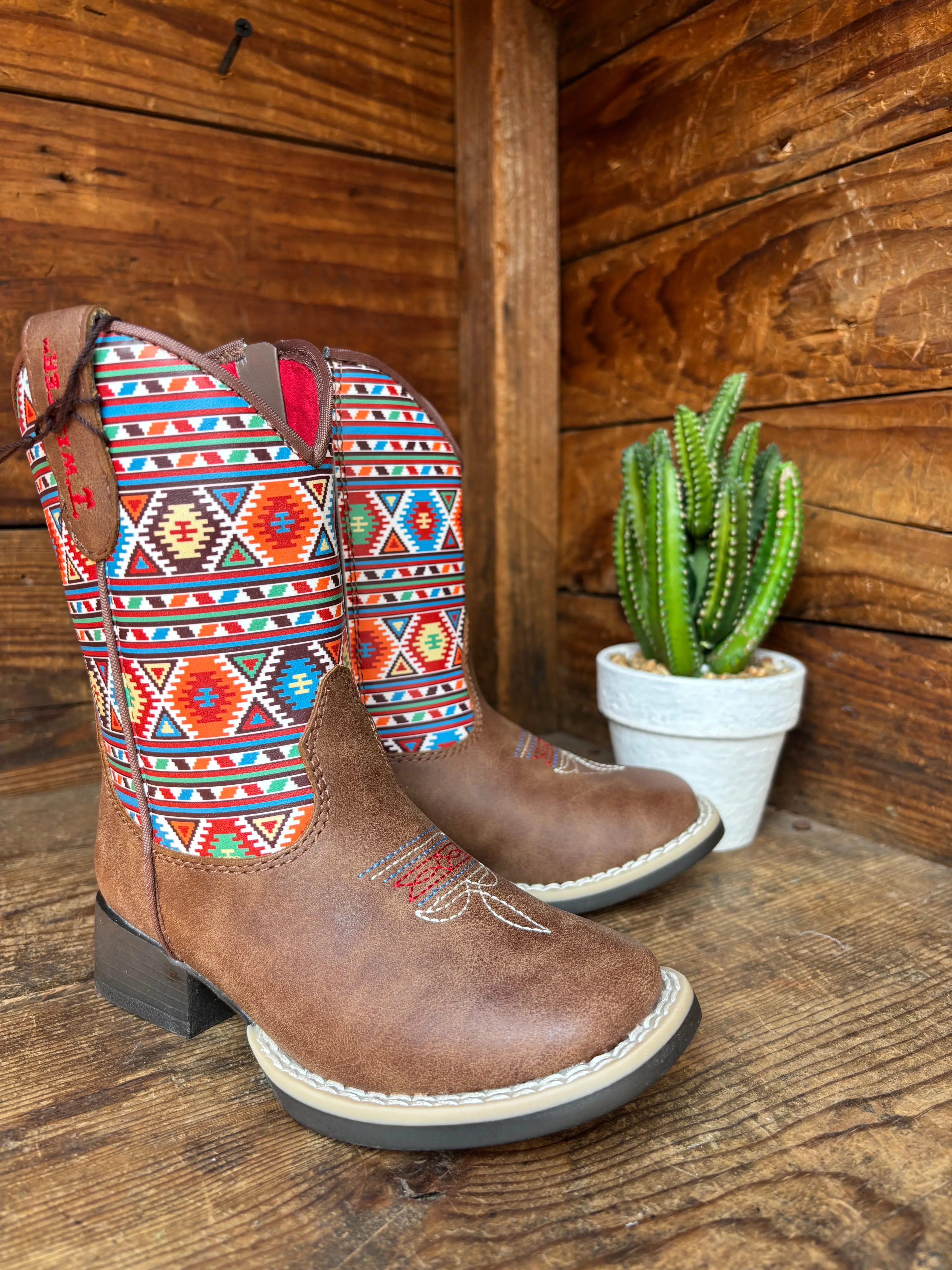 Twister Daniella Brown with Aztec Print Toddler Cowboy Boots 4413502 Heavy Duty Cushioned Support