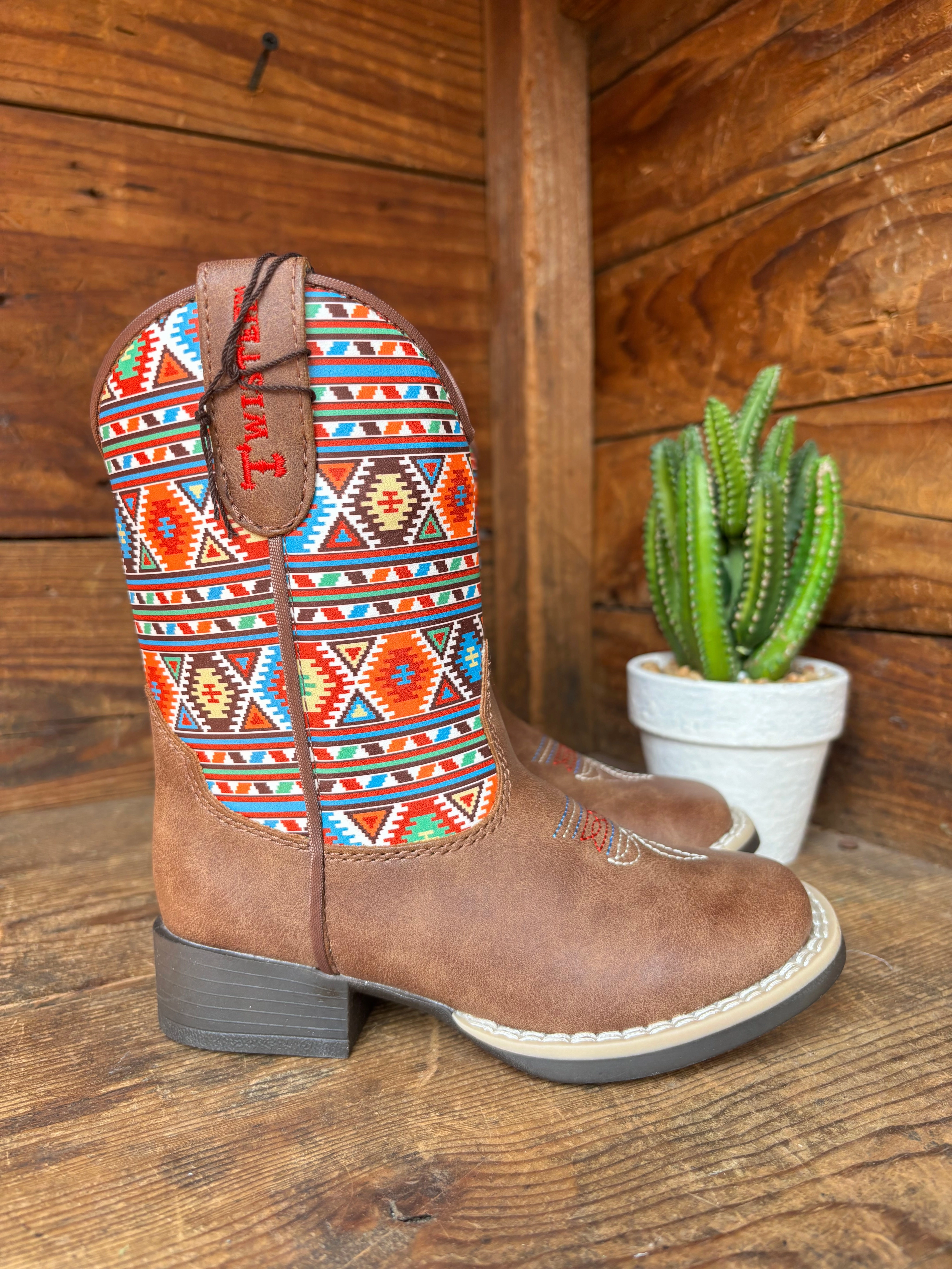 Twister Daniella Brown with Aztec Print Toddler Cowboy Boots 4413502 Slip   Resistant