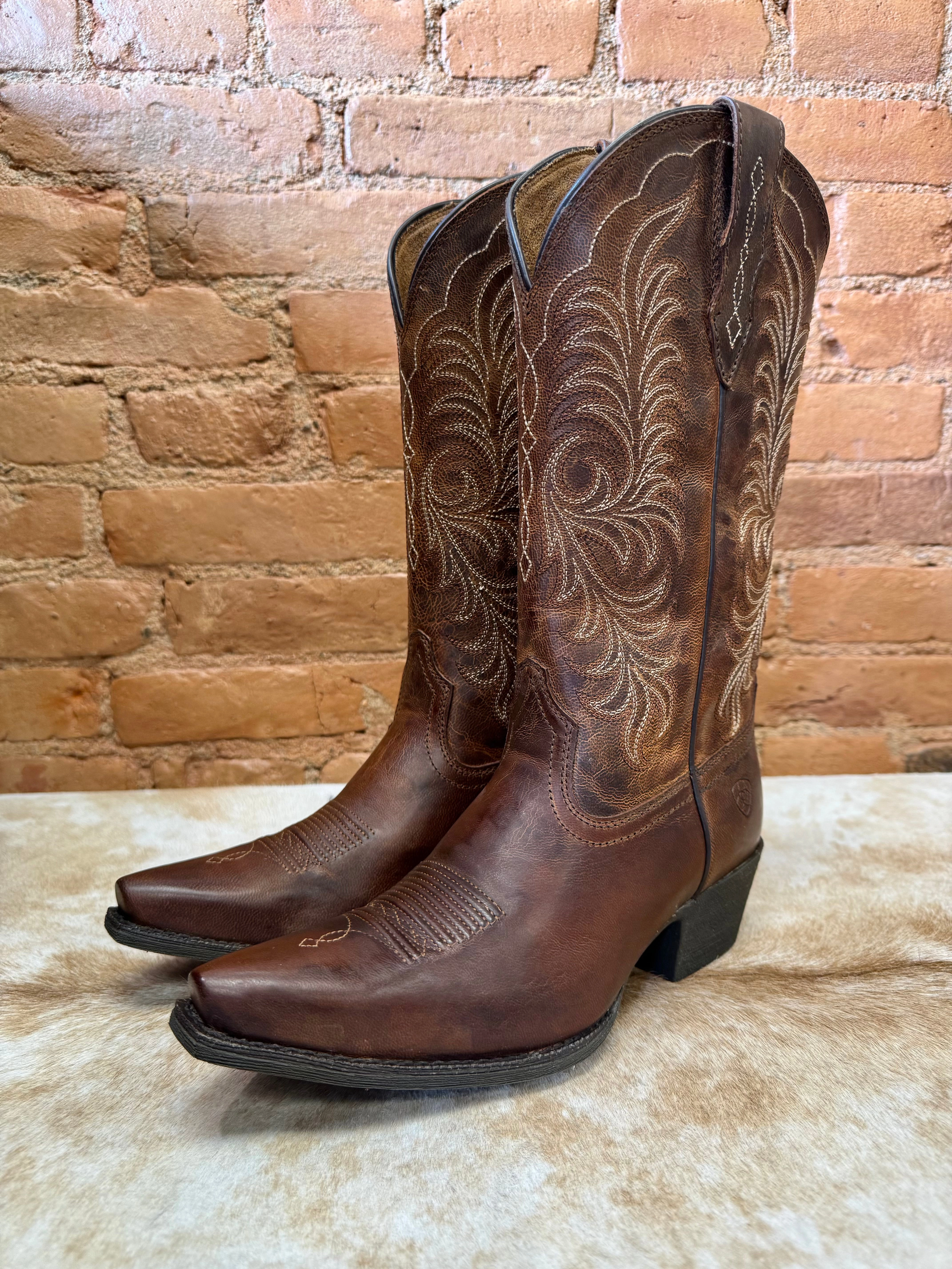 Ariat Women's Rich Oak Brown Heritage X Toe StretchFit Western Cowgirl Boots 10061307 Temperature Regulating Abrasion-resistant