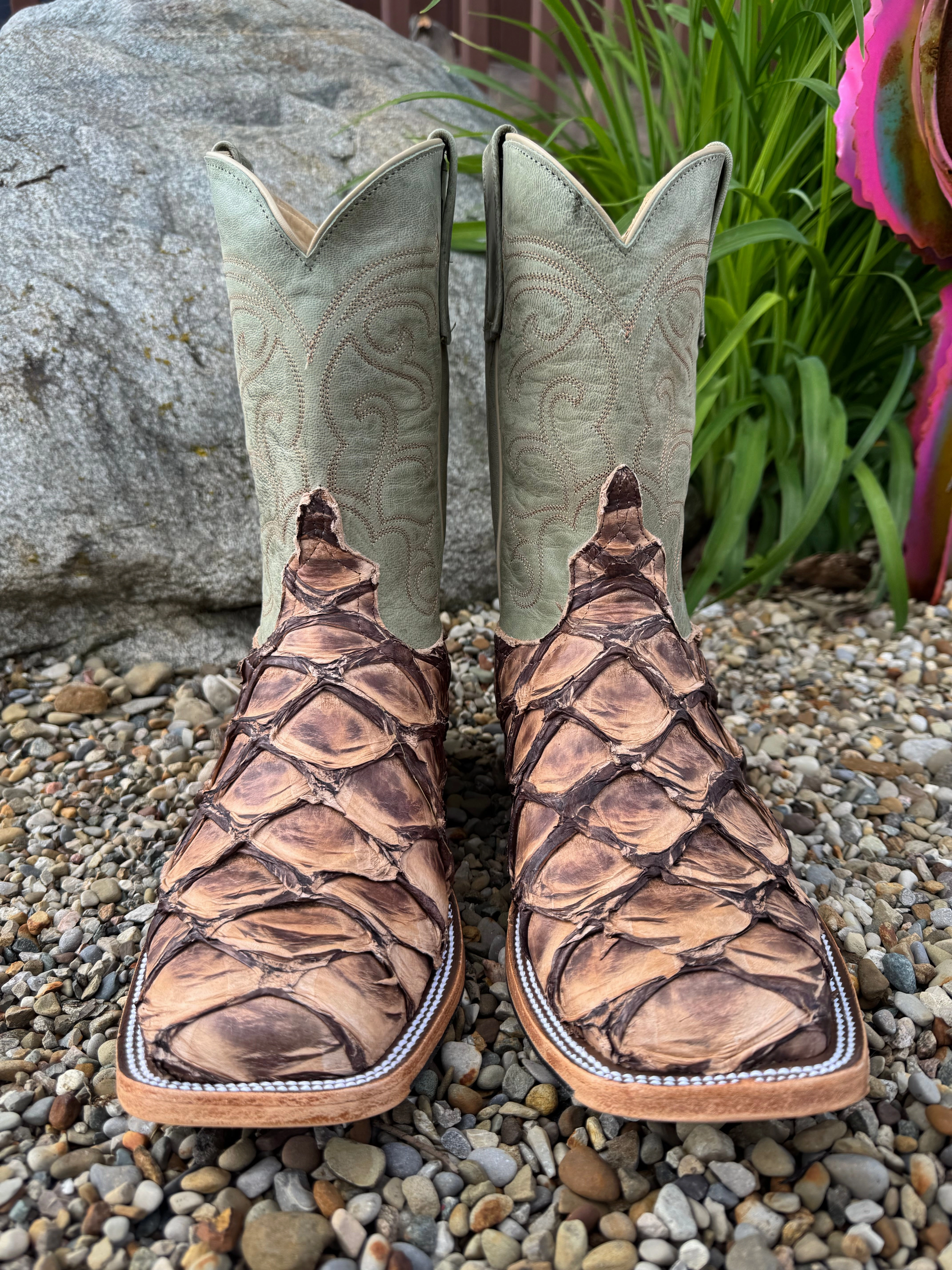 Low Heel Anderson Bean Men's Cigar Matte Big Bass & Mallard Mad Dog Square Toe Cowboy Boots 332207M