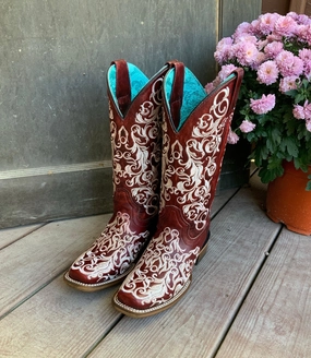 Corral Women's Red with White Embroidery Square Toe Cowgirl Boots Z5023 Tough Terrain Functional Fit