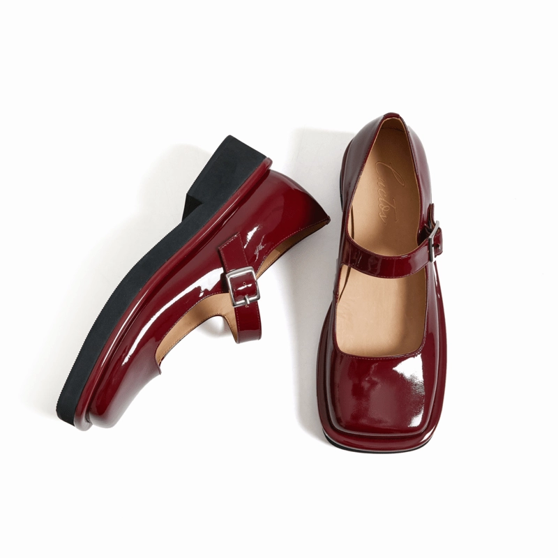 Modern Edge Camelia Mary Jane Handmade Retro Wide Square-Toe Lolita Shoes