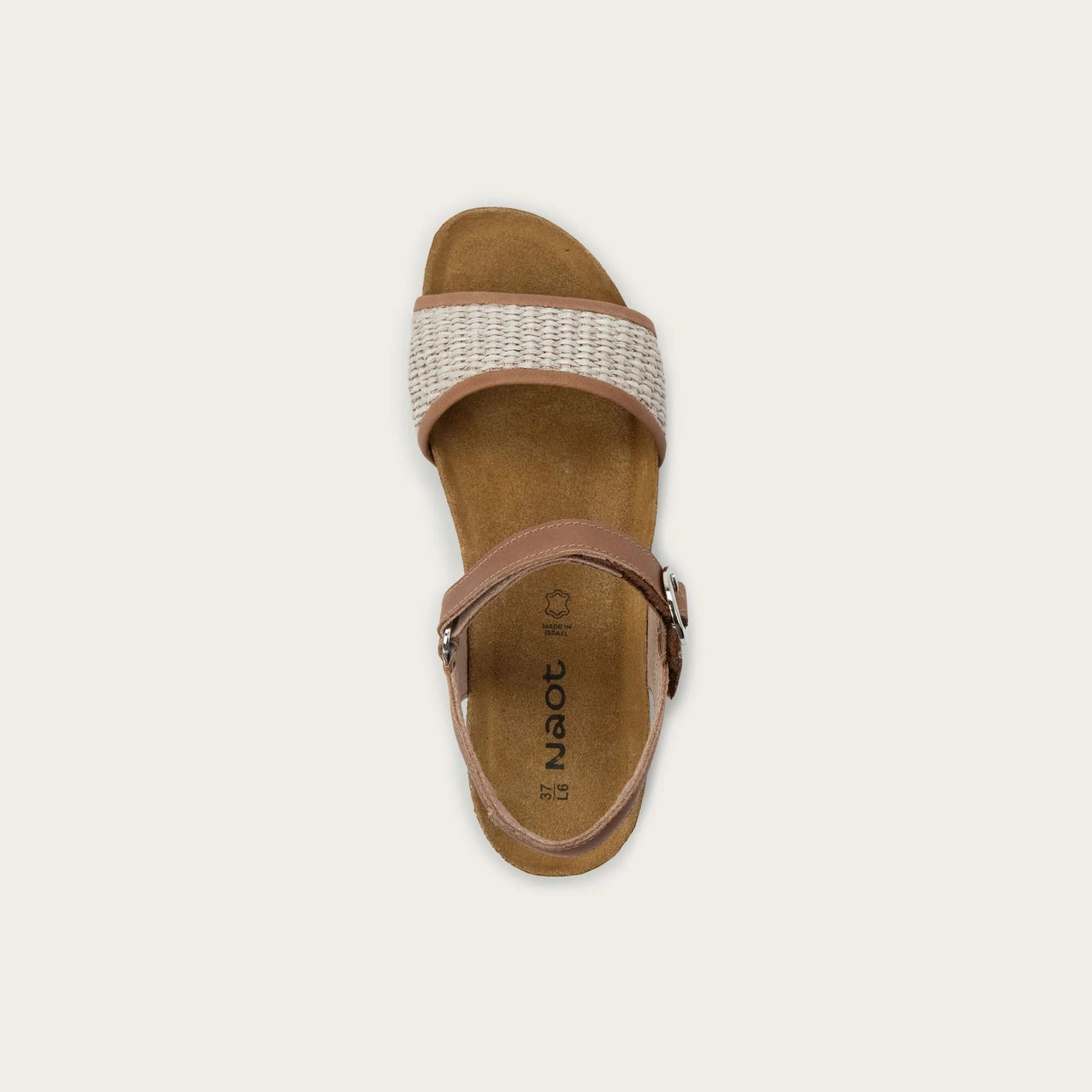 Lace Up Cecile | Leather/Raffia | Latte Brown/Sand