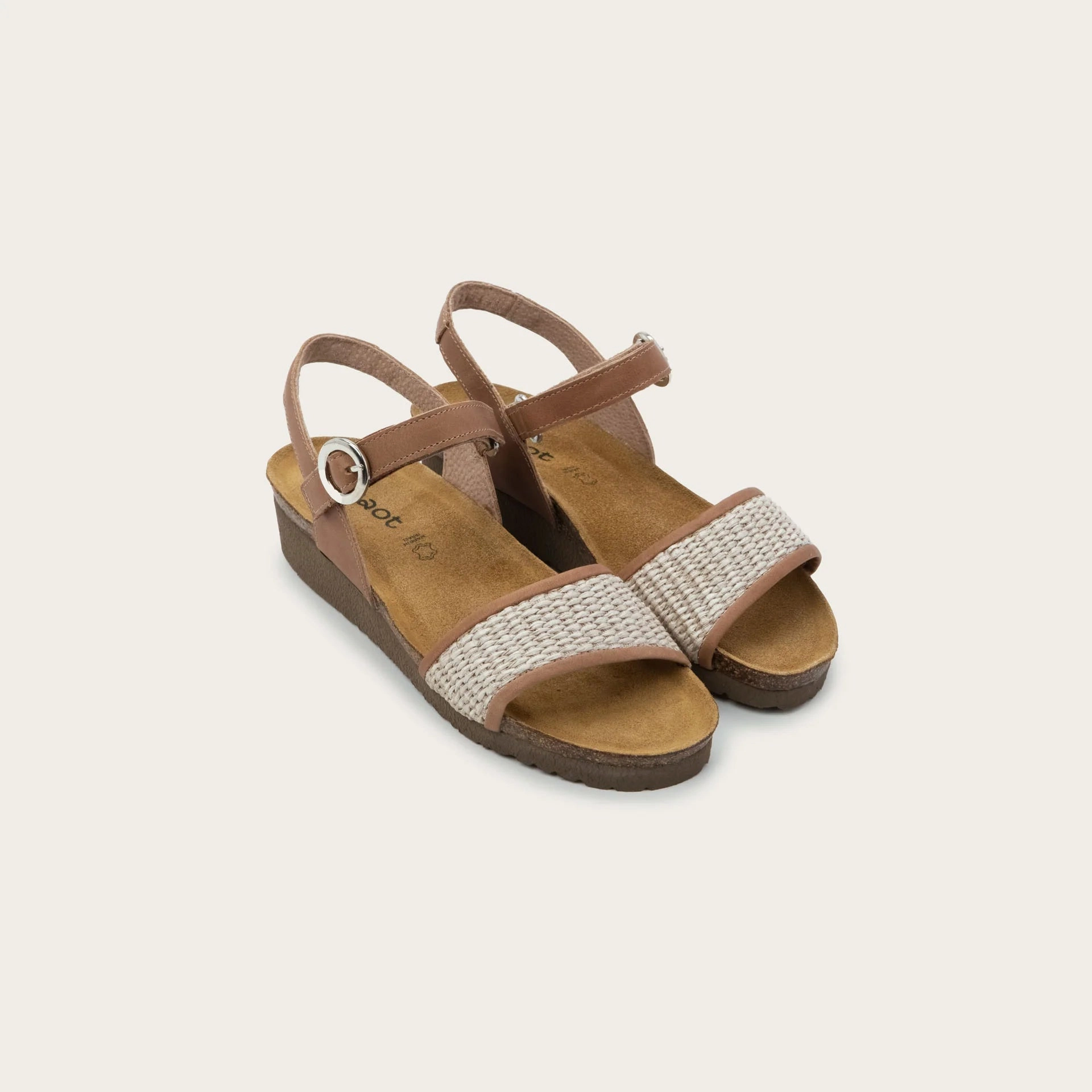 Adjustable Fit French Soft Cecile | Leather/Raffia | Latte Brown/Sand
