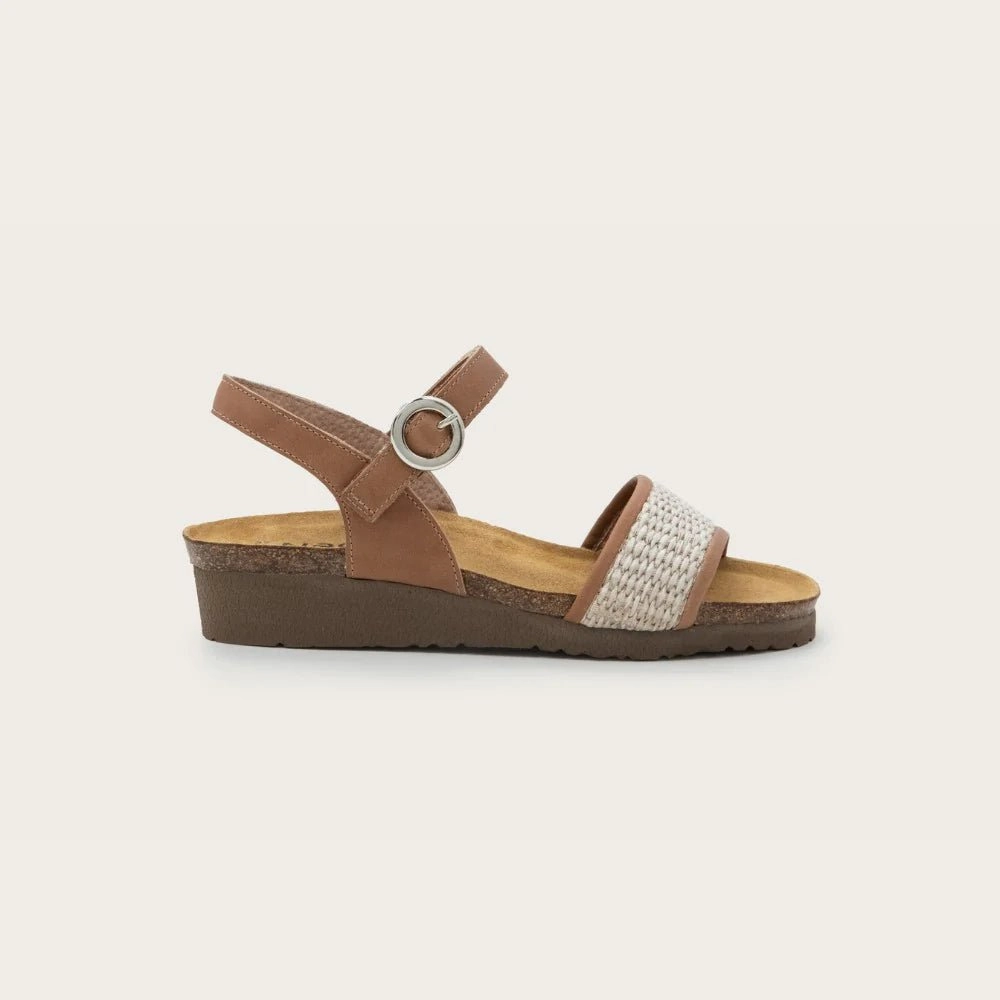 Cecile | Leather/Raffia | Latte Brown/Sand Leg Slim Top Rated