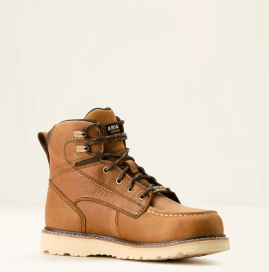 Outdoor Protection Flexible Sole Ariat Women's Rebar Antique Brown 6" Wedge Moc Toe Waterproof Work Boot 10053718