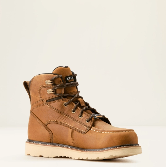 Outdoor Protection Flexible Sole Ariat Women's Rebar Antique Brown 6" Wedge Moc Toe Waterproof Work Boot 10053718