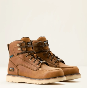 Oil Protection Ariat Women's Rebar Antique Brown 6" Wedge Moc Toe Waterproof Work Boot 10053718