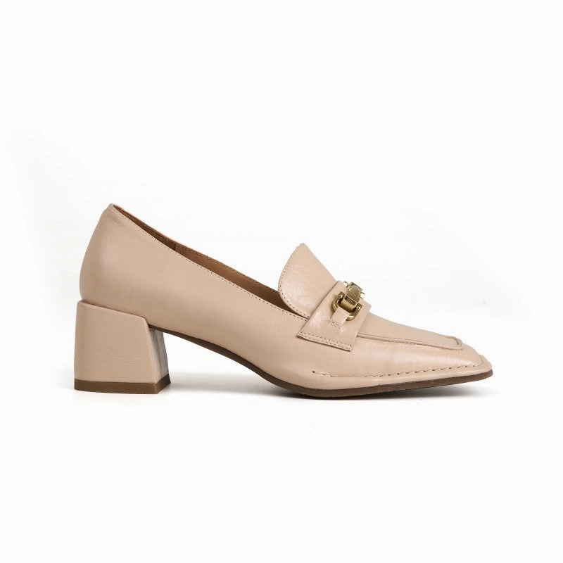 Chloe Square Toe Chunky Heel Loafer for Women Shine Bright Comfort Enhancement