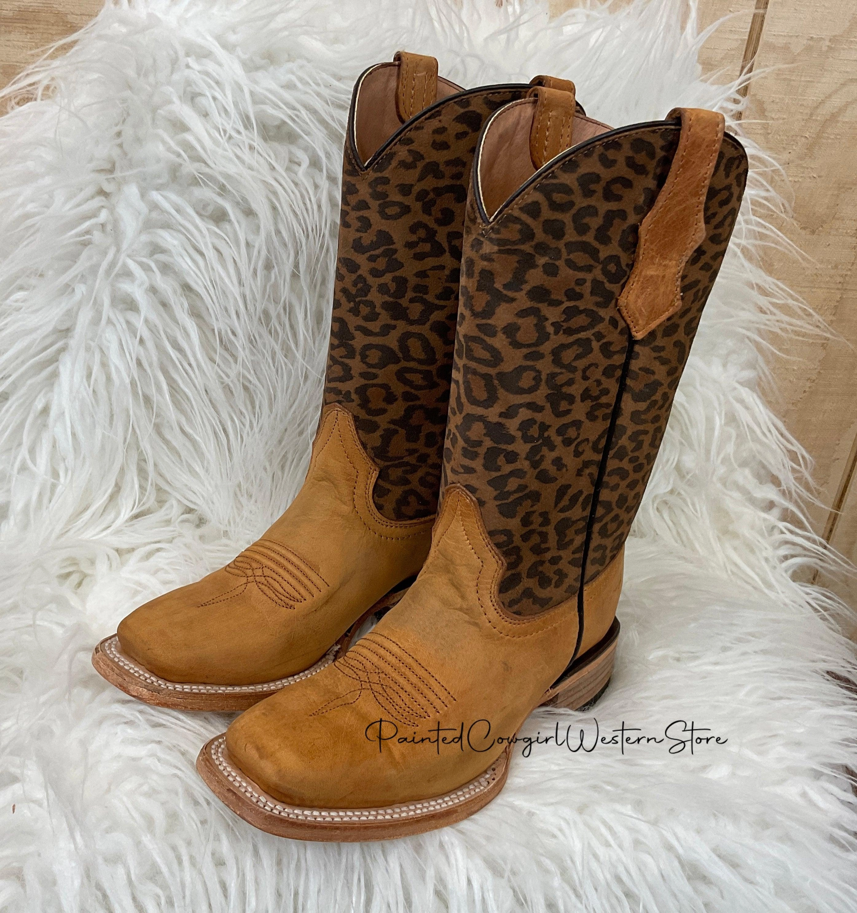 Circle G Teen/Youth Honey Leopard Print Shaft Square Toe Boots J7104 Festival Vibe Boho Mood