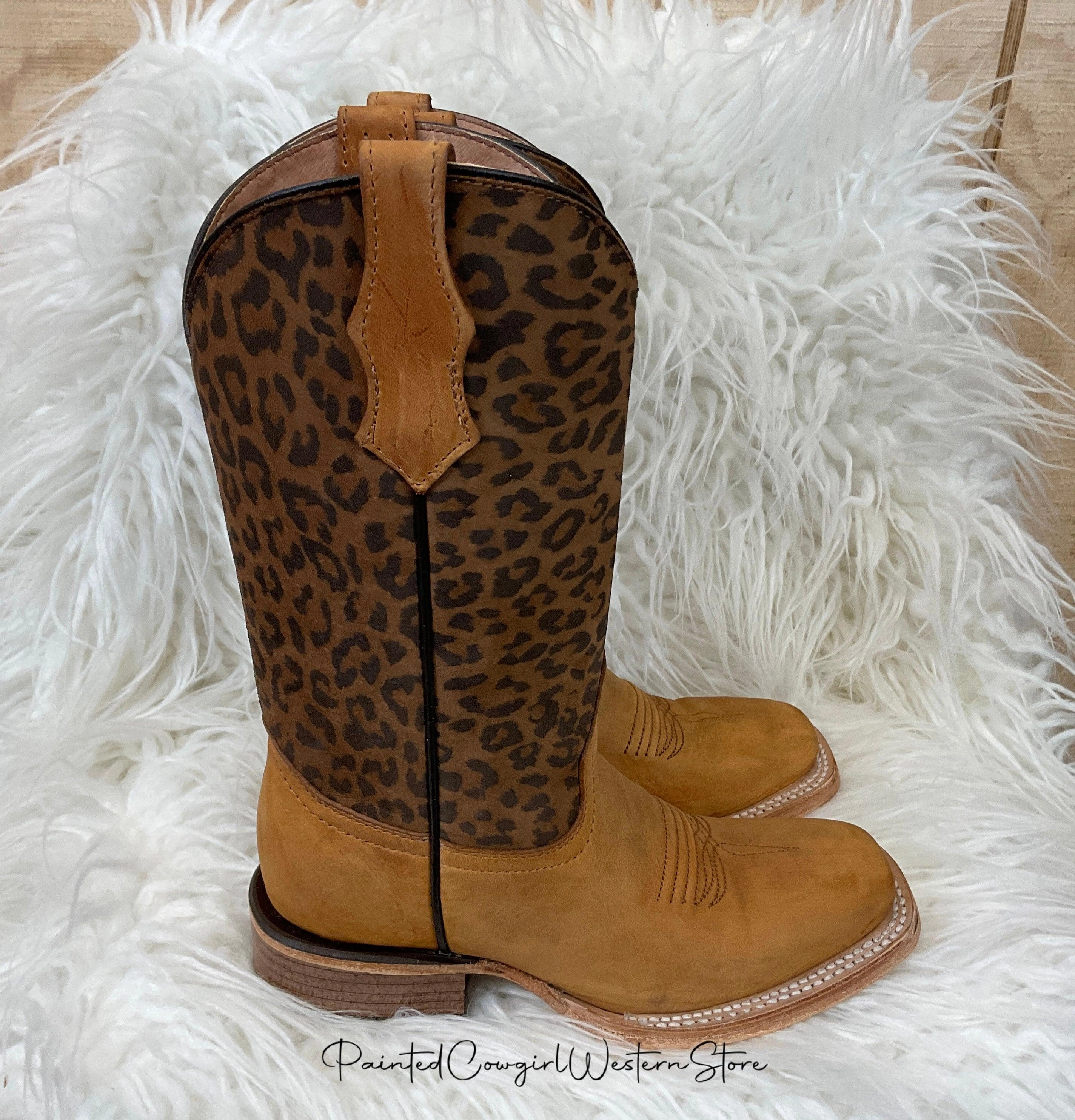 Cold resistant Circle G Teen/Youth Honey Leopard Print Shaft Square Toe Boots J7104