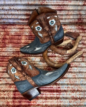 Circle G Women's Blue Sheron Brown and Navy Ankle Boots L5940 Mountain Side