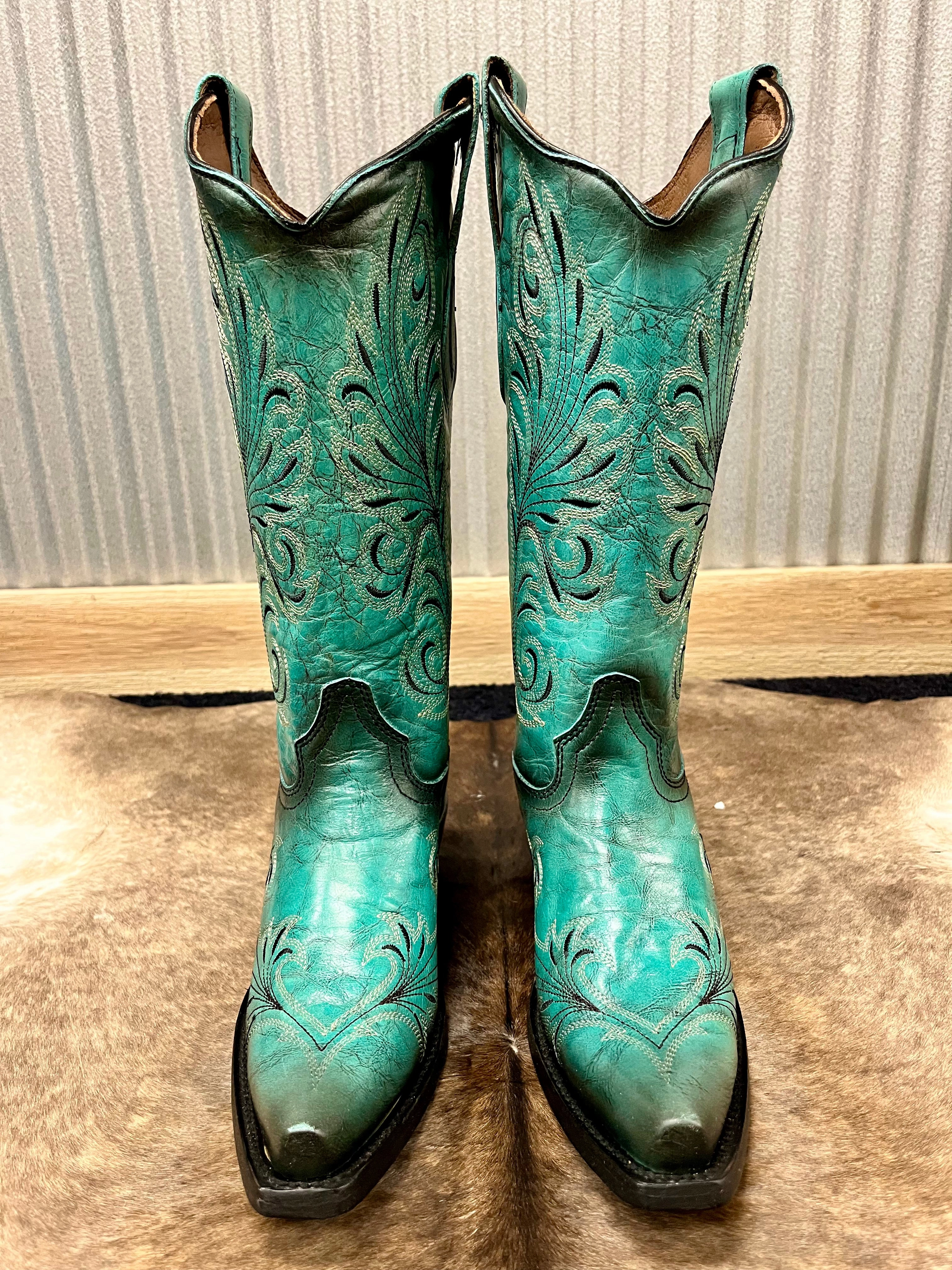 Circle G Women's Turquoise Snip Toe Cowgirl Boots L2076 Fashion Comfort