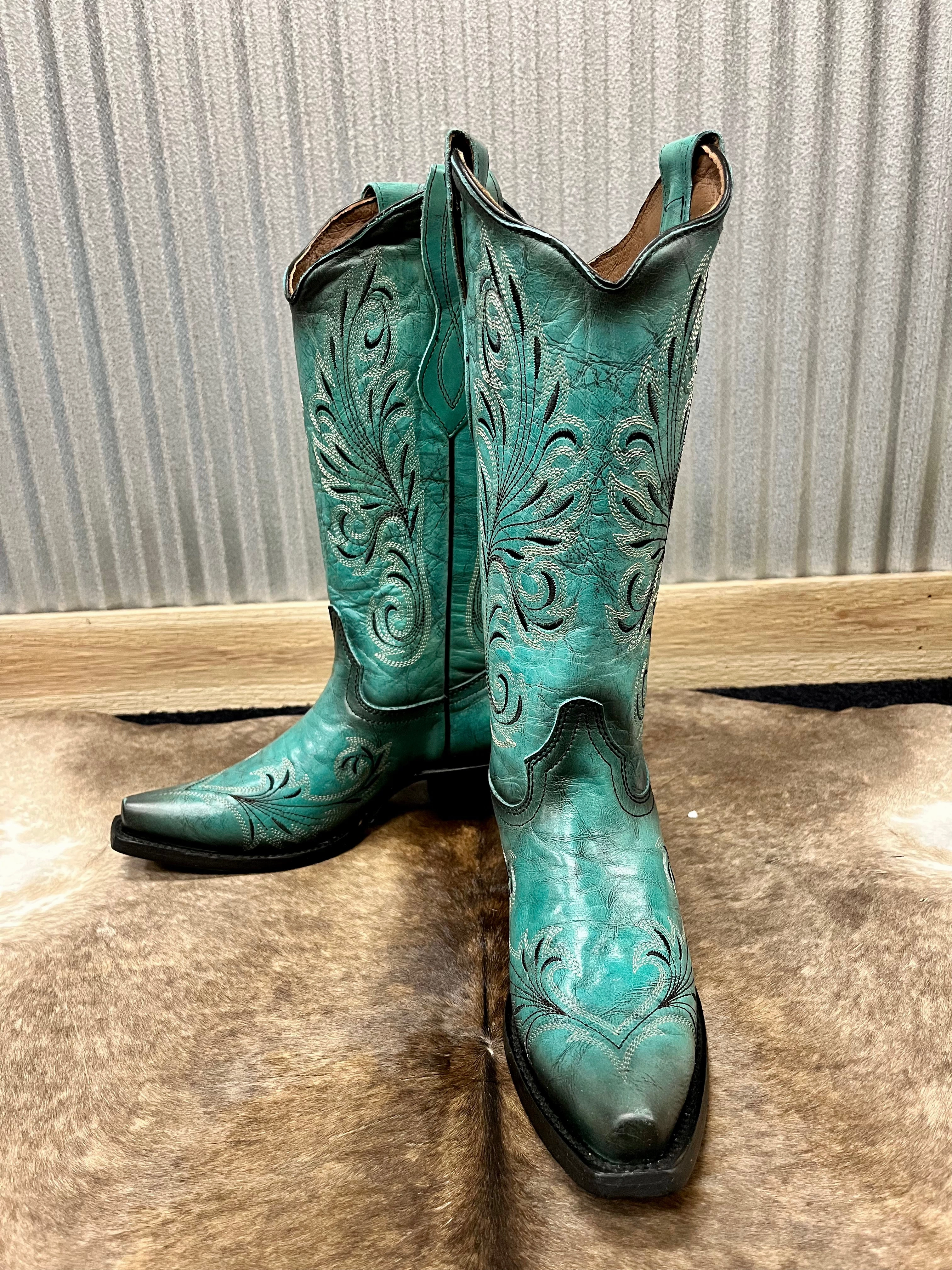 Bootie Cut Cushion Build Circle G Women's Turquoise Snip Toe Cowgirl Boots L2076