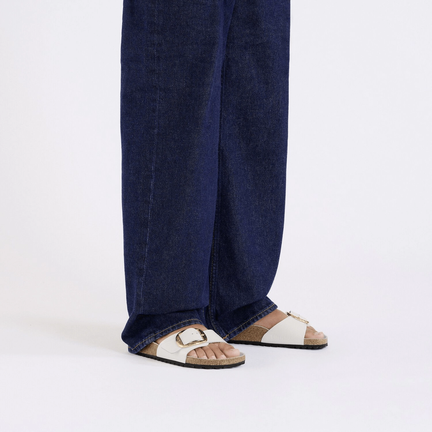 Clean Lines Sandal Insoles Madrid Hammered Big Buckle | High-Shine Patent Leather | Antique White