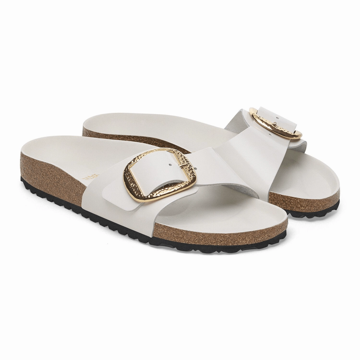 Madrid Hammered Big Buckle | High-Shine Patent Leather | Antique White Wardrobe Staple Everyday Cool