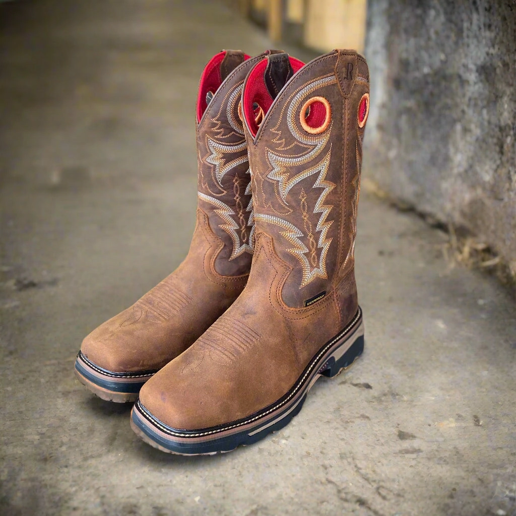 High-Quality Leather R.Watson Men's Hazel Bay Leather Waterproof Square Toe Work Boots RW1010WP