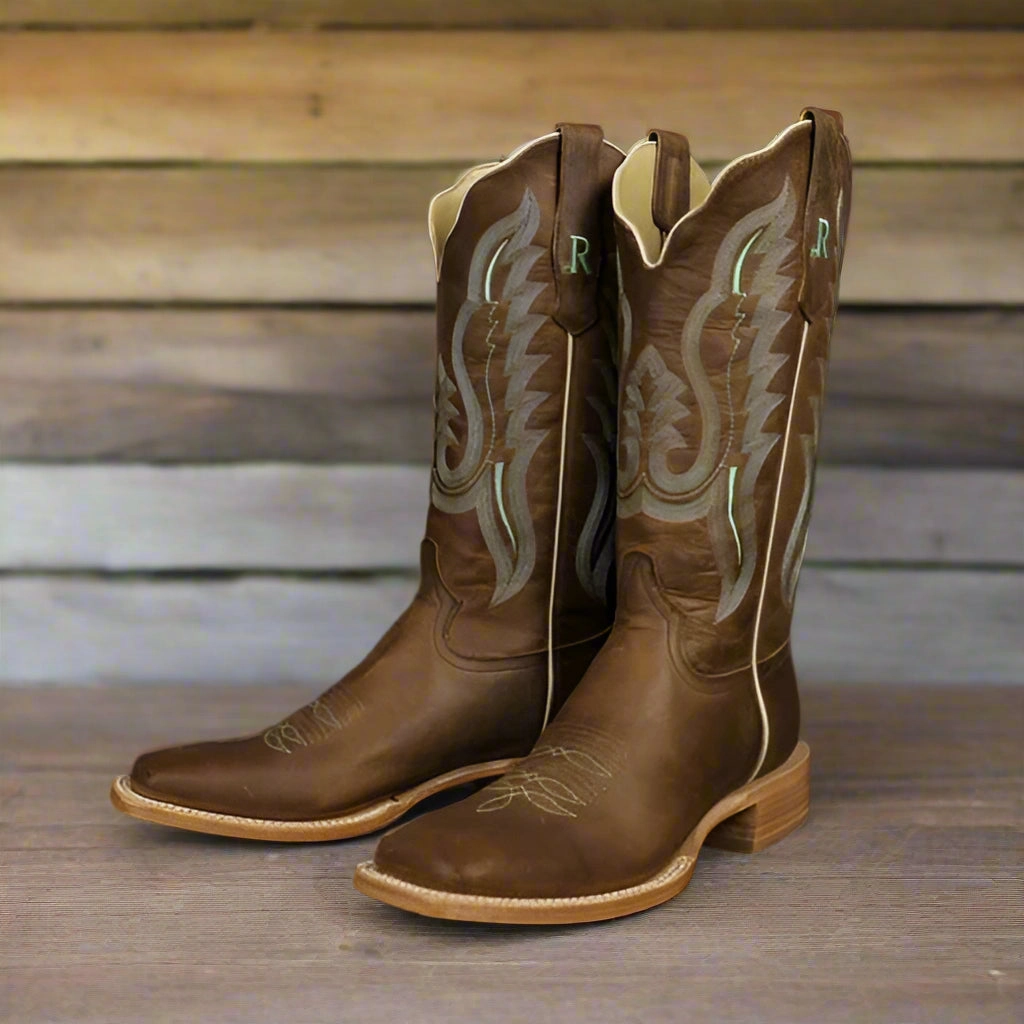 R. Watson Women's Arizona Tan Calf Leather Square Toe Western Cowgirl Boots RWL8301-2 Low Rise Reinforced toe