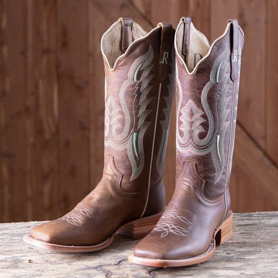 City Trek R. Watson Women's Arizona Tan Calf Leather Square Toe Western Cowgirl Boots RWL8301-2