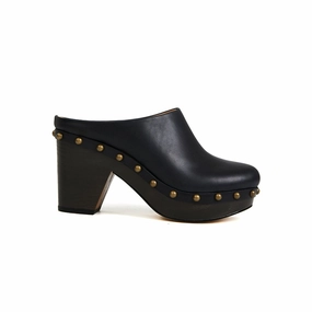 Claudia Retro Black Mule Clog Boots with Metal Studs Desert Path