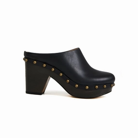 Claudia Retro Black Mule Clog Boots with Metal Studs Desert Path